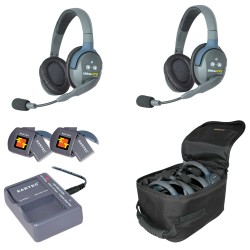 EARTEC UltraLITE 2 Personen System mit Single Headsets, Akkus, 1x 2-Port Ladegerät, kleine Tasche